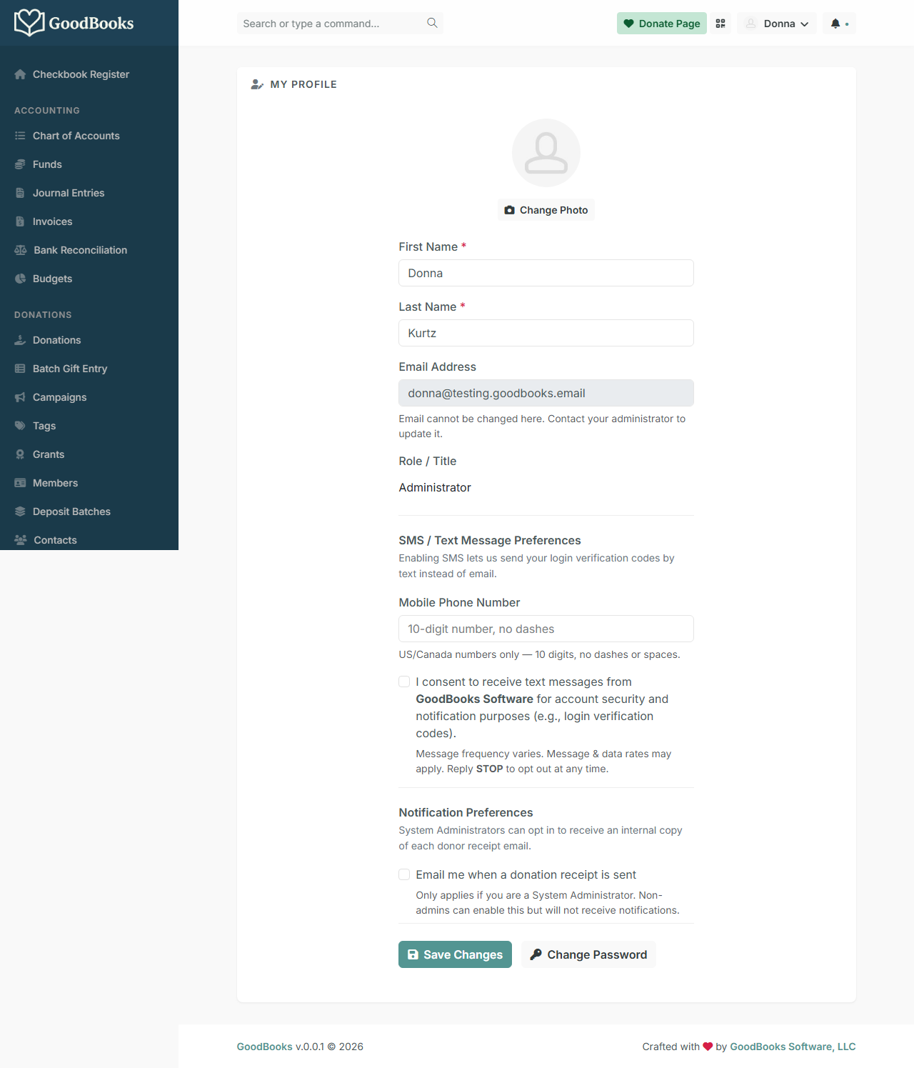 The Profile page