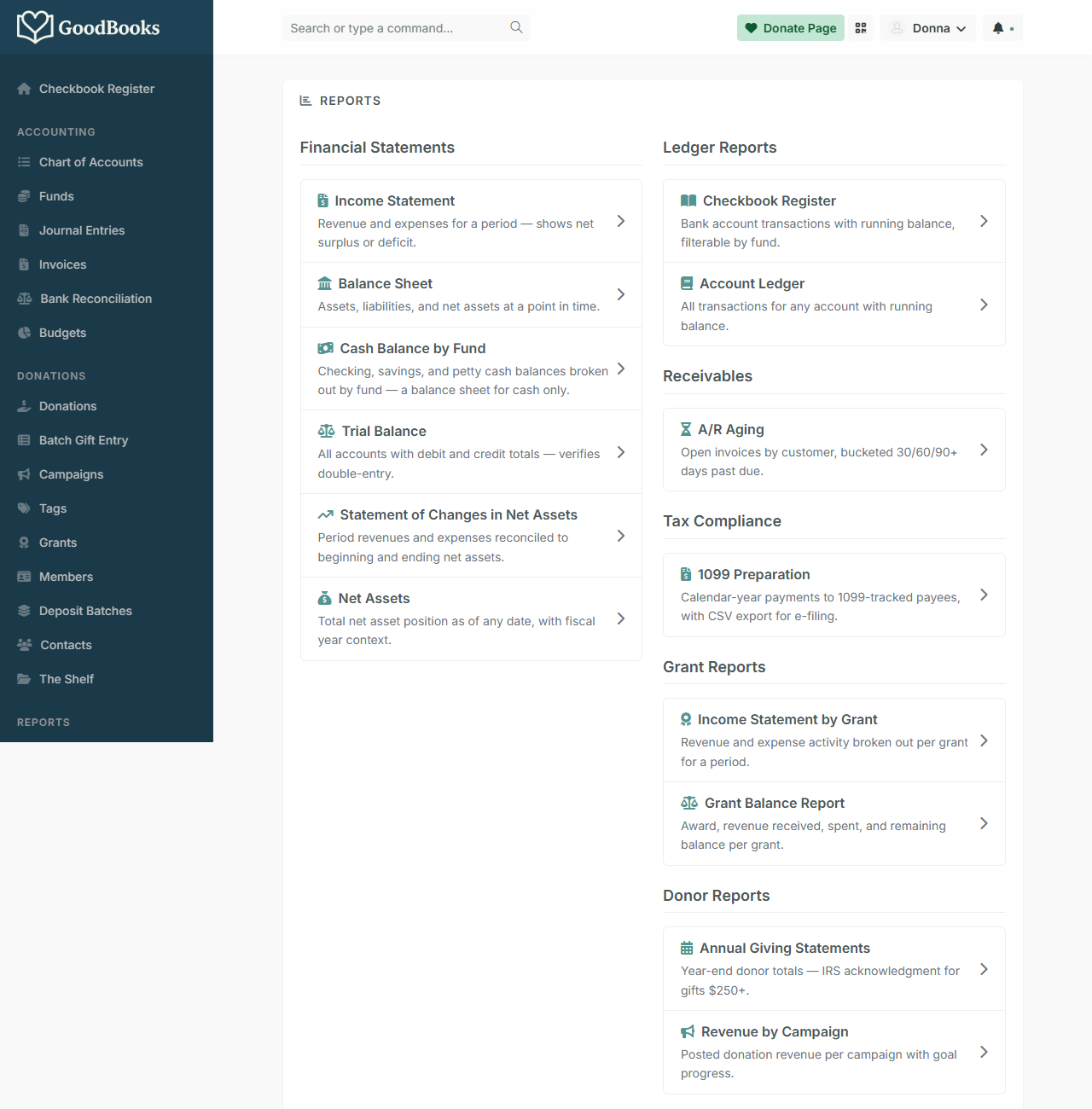 The Reports page